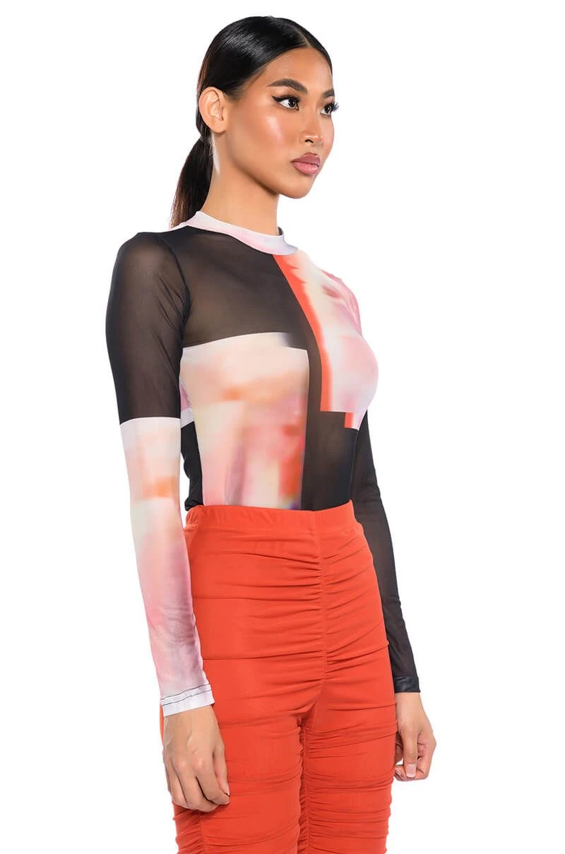 HEAT OF THE MOMENT MESH PRINT BODYSUIT - Image 2