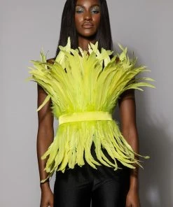 ISLA STATEMENT STRAPLESS FEATHER TOP 17 ISLA STATEMENT STRAPLESS FEATHER TOP -AKIRA pant-shop isla statement strapless feather top yellow 4 4