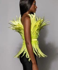 ISLA STATEMENT STRAPLESS FEATHER TOP 18 ISLA STATEMENT STRAPLESS FEATHER TOP -AKIRA pant-shop isla statement strapless feather top yellow 5 5