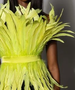 ISLA STATEMENT STRAPLESS FEATHER TOP 20 ISLA STATEMENT STRAPLESS FEATHER TOP -AKIRA pant-shop isla statement strapless feather top yellow 7 7