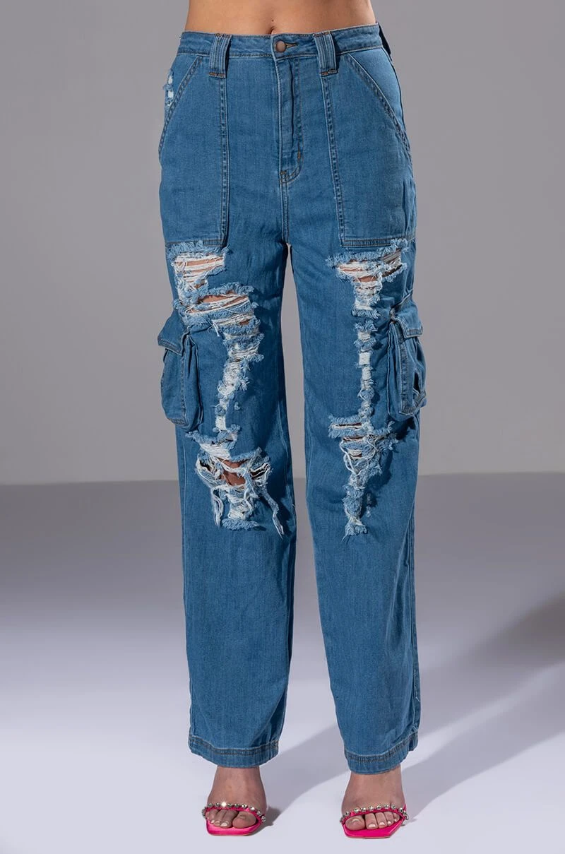 IVY DISTRESSED CARGO HIGH WAISTED JEANS - Image 5