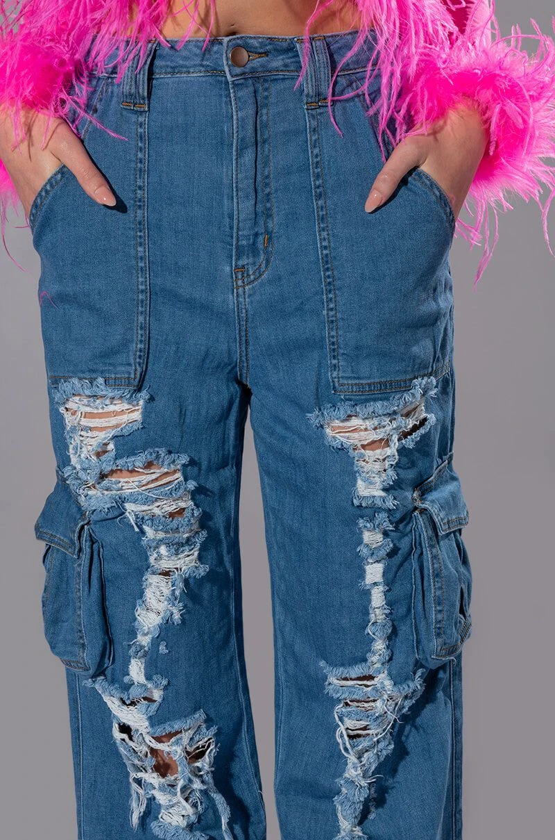 IVY DISTRESSED CARGO HIGH WAISTED JEANS - Image 8