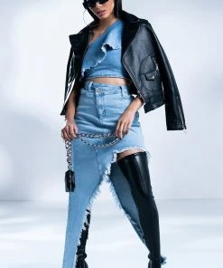 Alternative view of JUST WANNA DANCE HIGH LOW DENIM SKIRT