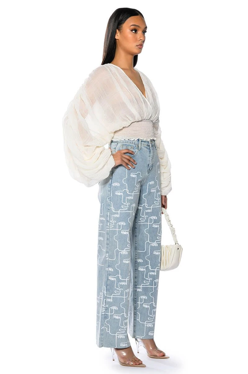 KAHANU FLOWY PLEATED LONG SLEEVE BLOUSE - Image 4