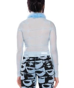 KEEP MY ATTENTION FEATHER DETAIL MESH TOP 14 KEEP MY ATTENTION FEATHER DETAIL MESH TOP -AKIRA pant-shop keep my attention feather detail mesh top blue 6 6