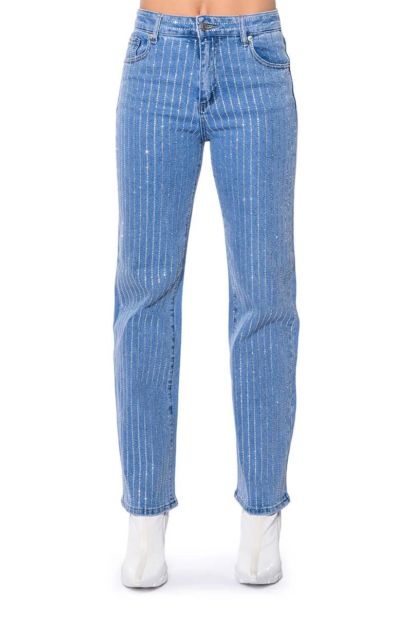 KICK BACK PINSTRIPE RHINESTONE WIDE LEG JEANS - Image 5