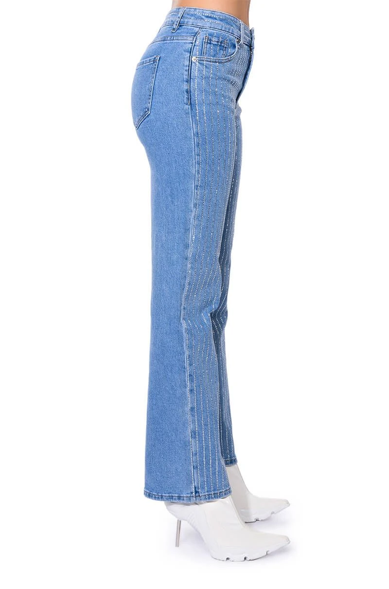 KICK BACK PINSTRIPE RHINESTONE WIDE LEG JEANS - Image 6