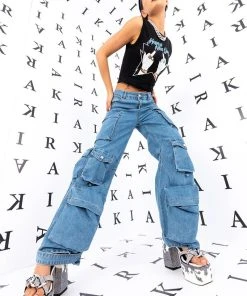 LA ISLA CARGO JEANS -AKIRA pant-shop la isla cargo jeans medium blue denim 2 2 c1