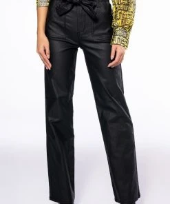 Alternative view of LE CHIC COATED PAPERBAG WAIST STRAIGHT LEG PANT