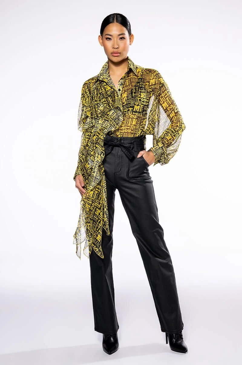 LE CHIC COATED PAPERBAG WAIST STRAIGHT LEG PANT 5 LE CHIC COATED PAPERBAG WAIST STRAIGHT LEG PANT - Image 3