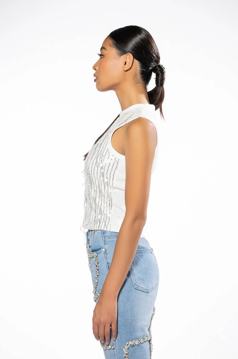 LEAVIN ON A JET PLANE SLEEVELESS RHINESTONE TANK - Image 4