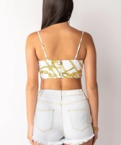 LINK UP SLEEVELESS CROPPED SATIN COWL NECK TANK -AKIRA pant-shop link up sleeveless cropped satin cowl neck tank white multi 7 7