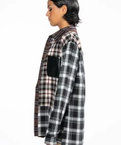 LITHIUM LONG SLEEVE PATCHWORK FLANNEL BUTTON DOWN 13 LITHIUM LONG SLEEVE PATCHWORK FLANNEL BUTTON DOWN -AKIRA pant-shop lithium long sleeve patchwork flannel button down brown multi 5 5 c1