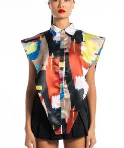 LIVIN IT UP BUTTON DOWN BLOUSE 15 LIVIN IT UP BUTTON DOWN BLOUSE -AKIRA pant-shop livin it up button down blouse yellow multi 5 5