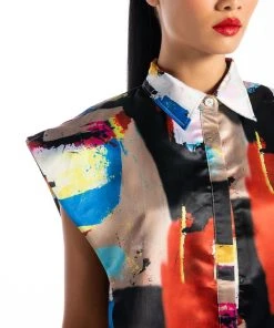 LIVIN IT UP BUTTON DOWN BLOUSE 18 LIVIN IT UP BUTTON DOWN BLOUSE -AKIRA pant-shop livin it up button down blouse yellow multi 8 8