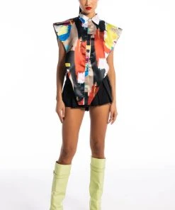 LIVIN IT UP BUTTON DOWN BLOUSE 19 LIVIN IT UP BUTTON DOWN BLOUSE -AKIRA pant-shop livin it up button down blouse yellow multi 9 9