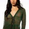 LIVIN ON A PRAYER TIE FRONT MESH BLOUSE 1 LIVIN ON A PRAYER TIE FRONT MESH BLOUSE -AKIRA pant-shop livin on a prayer tie front mesh blouse green multi 1 1
