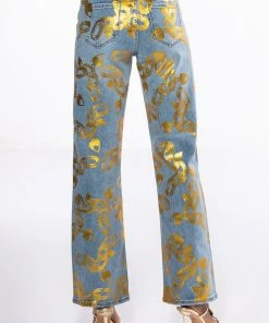 LOCK MY LOVE FOIL DETAILED JEANS -AKIRA pant-shop lock my love foil detailed jeans light blue denim 5 5 c1 c1 c1 c1