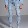 MAKE A WISH RHINESTONE HIGH WAISTED SKINNY JEAN -AKIRA pant-shop make a wish rhinestone high waisted skinny jean light blue denim 1 1
