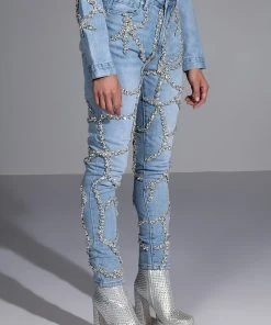 Alternative view of MAKE A WISH RHINESTONE HIGH WAISTED SKINNY JEAN