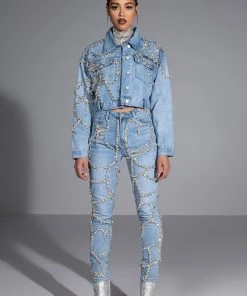 MAKE A WISH RHINESTONE HIGH WAISTED SKINNY JEAN -AKIRA pant-shop make a wish rhinestone high waisted skinny jean light blue denim 5 5
