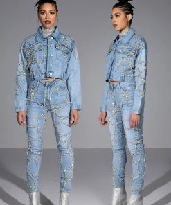 MAKE A WISH RHINESTONE HIGH WAISTED SKINNY JEAN -AKIRA pant-shop make a wish rhinestone high waisted skinny jean light blue denim 8 8
