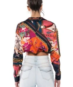 MALIBU SCARF PRINT TIE FRONT BLOUSE 12 MALIBU SCARF PRINT TIE FRONT BLOUSE -AKIRA pant-shop malibu scarf print tie front blouse blue multi 5 5