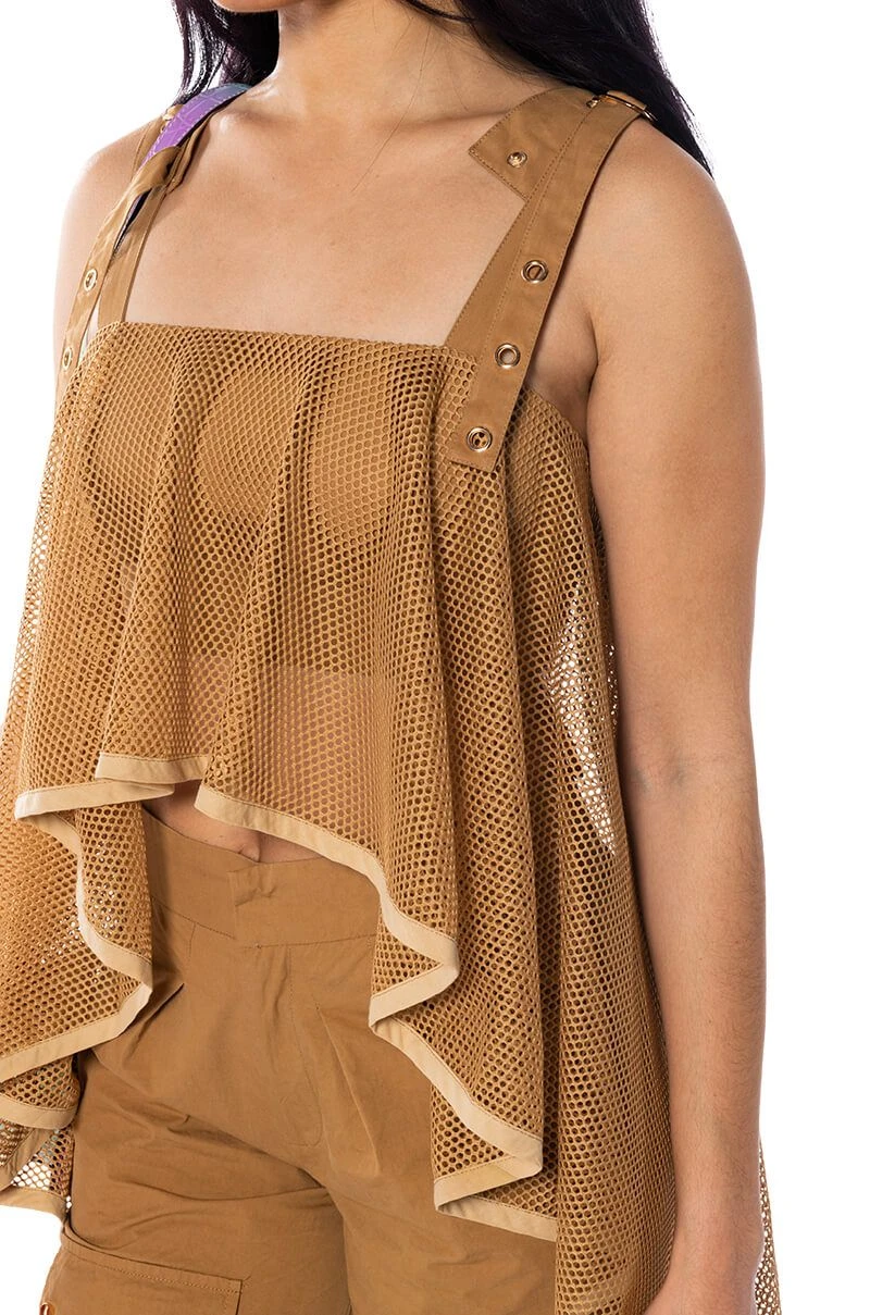 MESH SYMMETRICAL HIGH LOW SLEEVELESS BLOUSE - Image 5