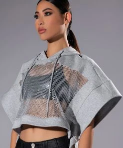 MIDNIGHT CALLS CROPPED DOLMAN SLEEVE RHINESTONE HOODIE