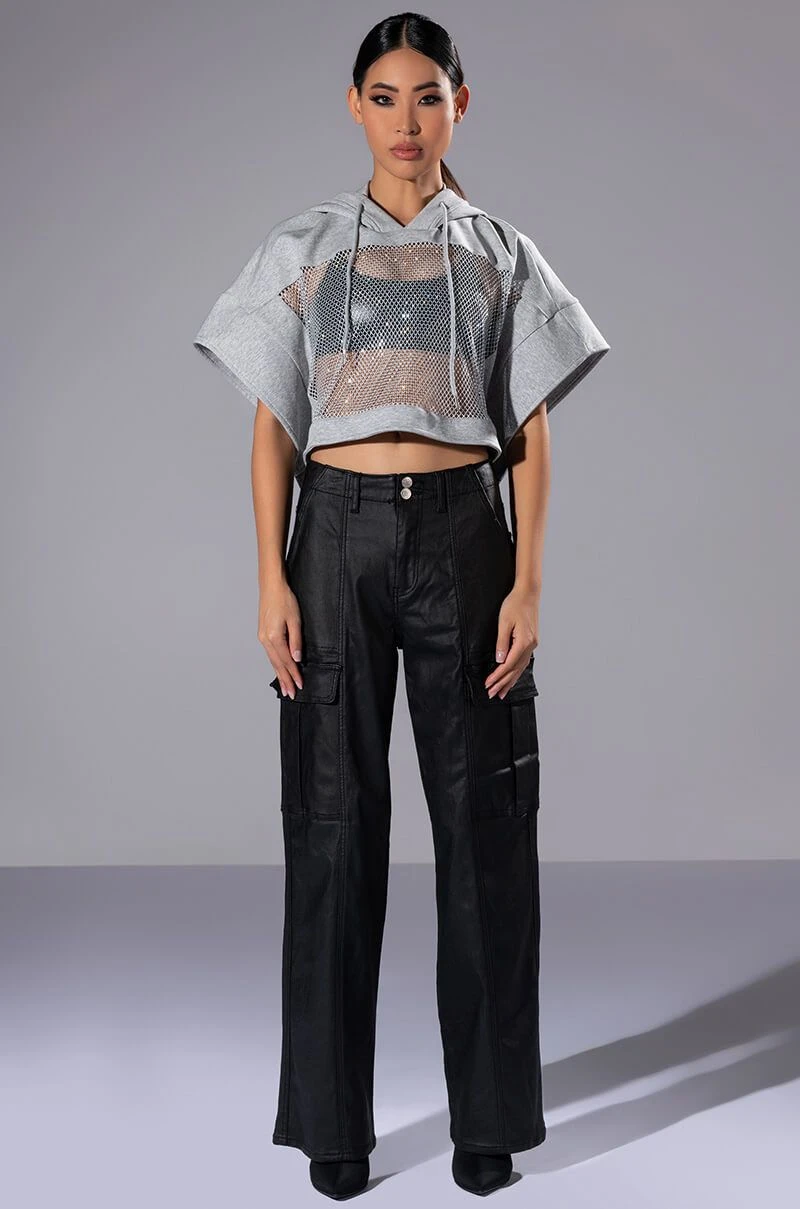 MIDNIGHT CALLS CROPPED DOLMAN SLEEVE RHINESTONE HOODIE - Image 2