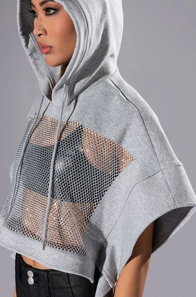 MIDNIGHT CALLS CROPPED DOLMAN SLEEVE RHINESTONE HOODIE - Image 6