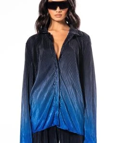 MIDNIGHT STUNNER OMBRE PLISSE BUTTON DOWN 13 MIDNIGHT STUNNER OMBRE PLISSE BUTTON DOWN -AKIRA pant-shop midnight stunner ombre plisse button down blue multi 4 4