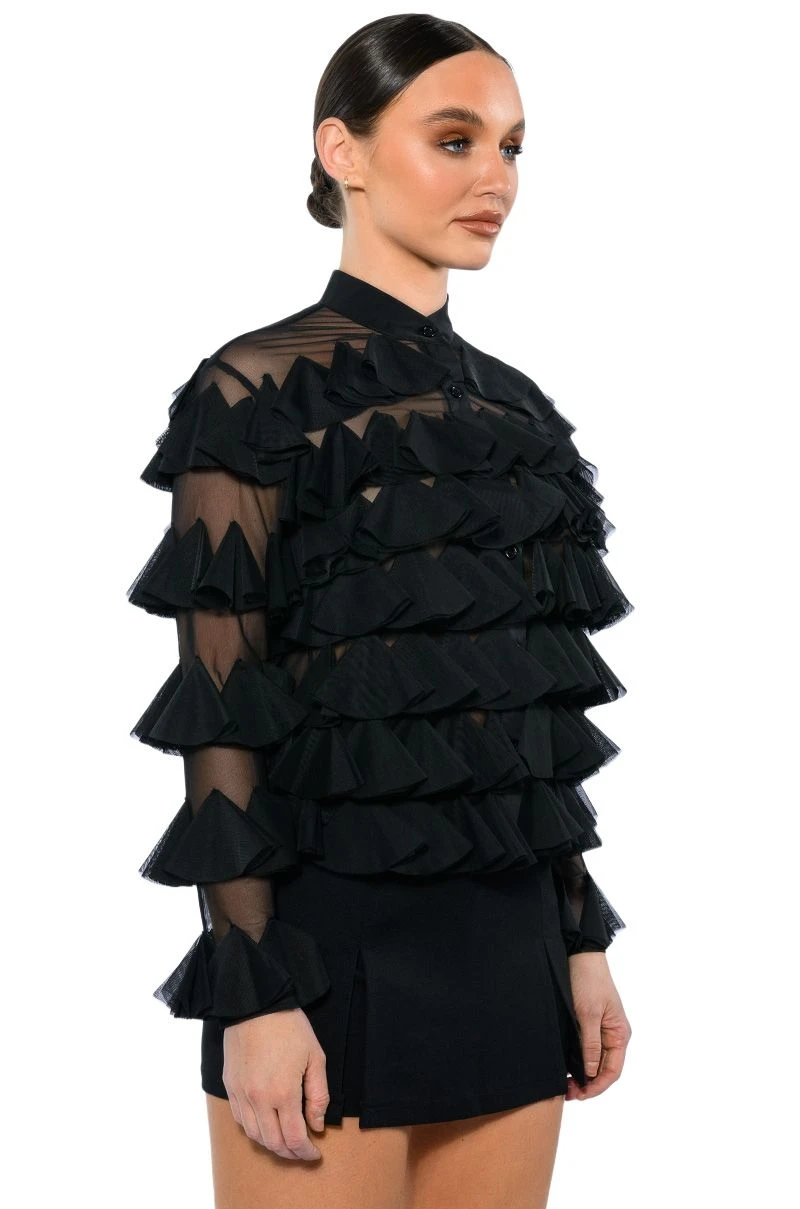 MISS EVERYTHING MESH RUFFLE BUTTON DOWN TOP 4 MISS EVERYTHING MESH RUFFLE BUTTON DOWN TOP - Image 2