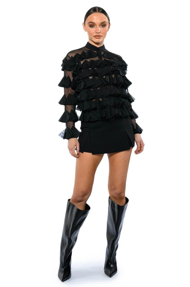 MISS EVERYTHING MESH RUFFLE BUTTON DOWN TOP 5 MISS EVERYTHING MESH RUFFLE BUTTON DOWN TOP - Image 3