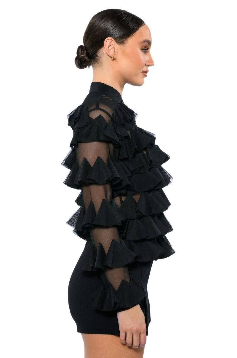 MISS EVERYTHING MESH RUFFLE BUTTON DOWN TOP 6 MISS EVERYTHING MESH RUFFLE BUTTON DOWN TOP - Image 4