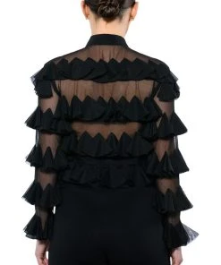 MISS EVERYTHING MESH RUFFLE BUTTON DOWN TOP 12 MISS EVERYTHING MESH RUFFLE BUTTON DOWN TOP -AKIRA pant-shop miss everything mesh ruffle button down top black 5 5