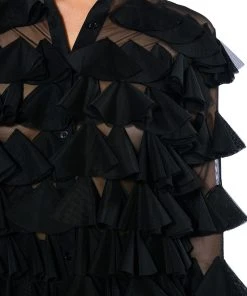 MISS EVERYTHING MESH RUFFLE BUTTON DOWN TOP 13 MISS EVERYTHING MESH RUFFLE BUTTON DOWN TOP -AKIRA pant-shop miss everything mesh ruffle button down top black 6 6