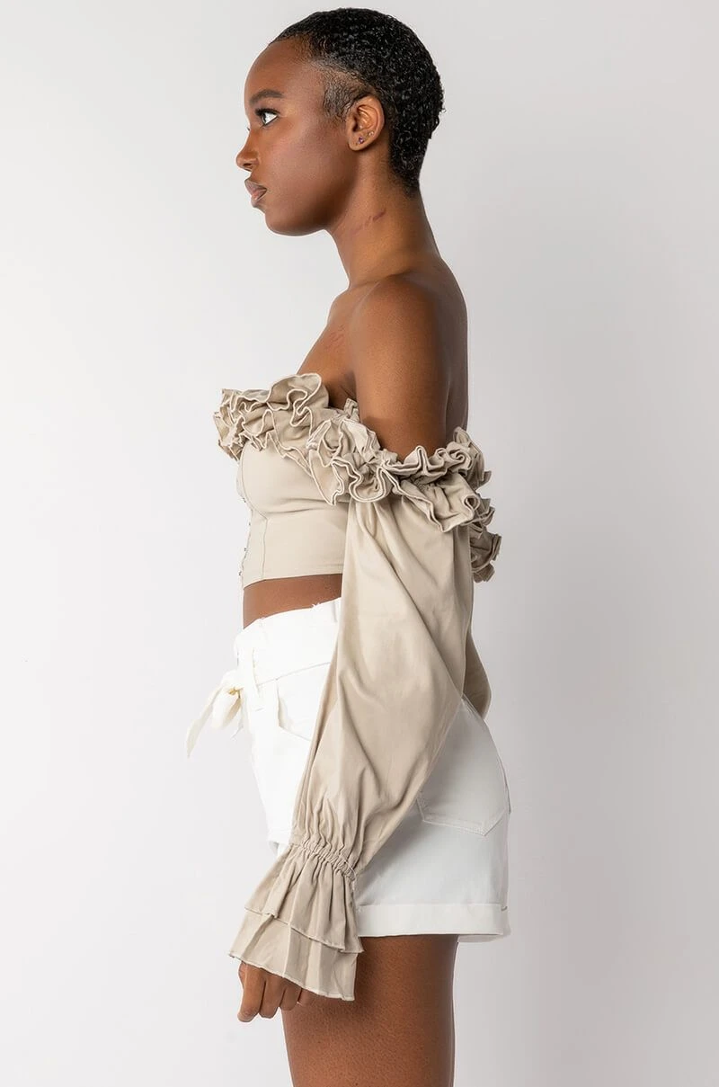 MODERN ROMANCE RUFFLE OFF THE SHOULDER CROPPED BLOUSE - Image 4