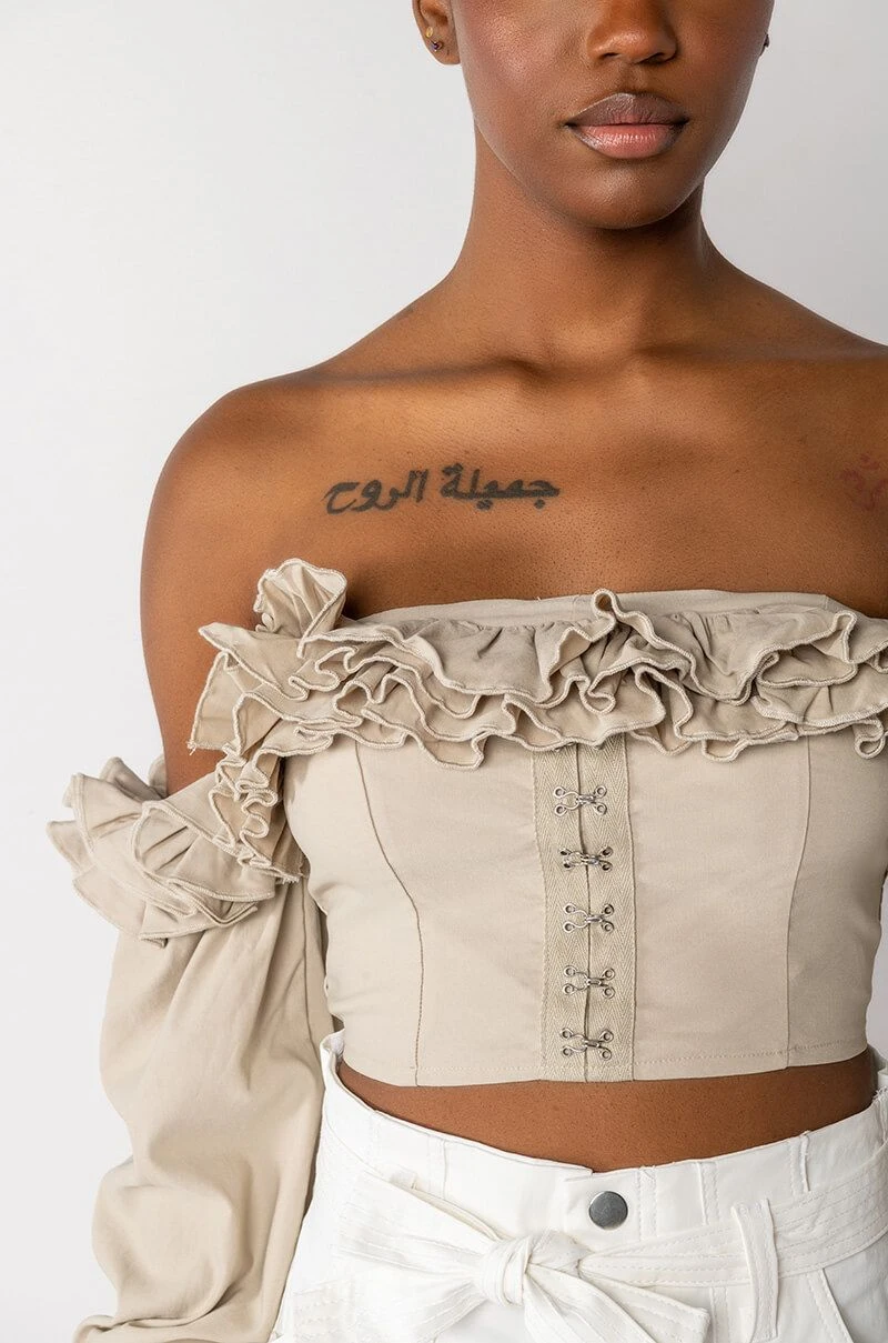 MODERN ROMANCE RUFFLE OFF THE SHOULDER CROPPED BLOUSE - Image 6