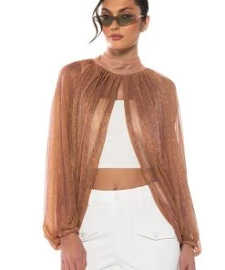 MONICA SHEER OVERLAY BLOUSE IN RUST