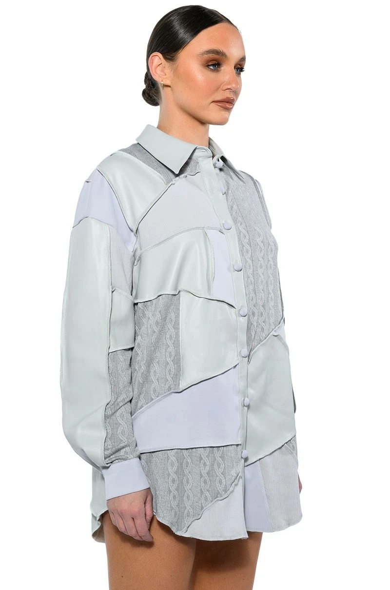 MULTI GREY PATCHWORK BUTTON DOWN BLOUSE 4 MULTI GREY PATCHWORK BUTTON DOWN BLOUSE - Image 2
