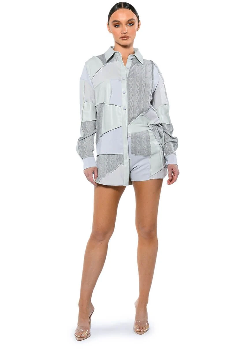 MULTI GREY PATCHWORK BUTTON DOWN BLOUSE 5 MULTI GREY PATCHWORK BUTTON DOWN BLOUSE - Image 3