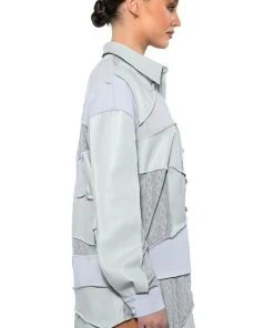 MULTI GREY PATCHWORK BUTTON DOWN BLOUSE 11 MULTI GREY PATCHWORK BUTTON DOWN BLOUSE -AKIRA pant-shop multi grey patchwork button down blouse grey multi 4 4