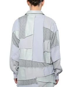 MULTI GREY PATCHWORK BUTTON DOWN BLOUSE 12 MULTI GREY PATCHWORK BUTTON DOWN BLOUSE -AKIRA pant-shop multi grey patchwork button down blouse grey multi 5 5