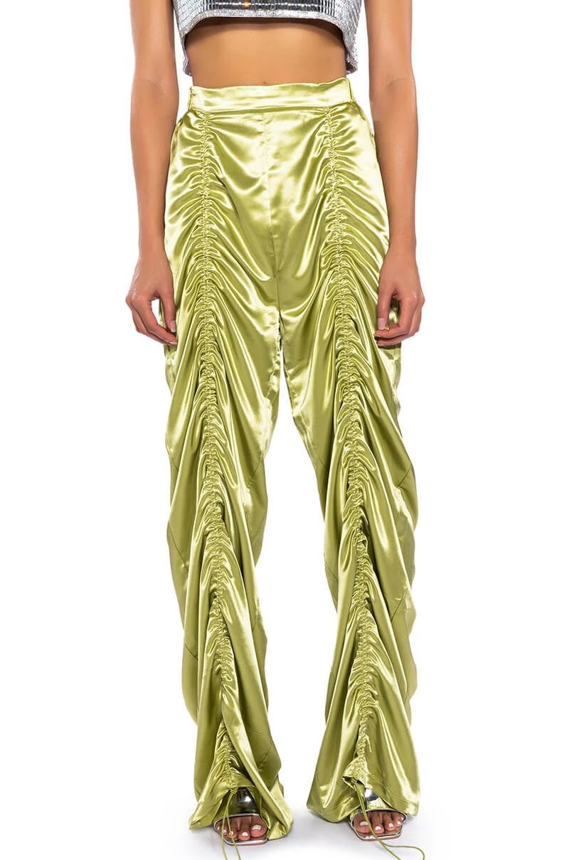 NEVER REGULAR CINCHED SATIN HIGH RISE PANTS 3 NEVER REGULAR CINCHED SATIN HIGH RISE PANTS