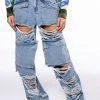 NEVER STRESSED DISTRESSED RELAXED FIT JEANS 2 NEVER STRESSED DISTRESSED RELAXED FIT JEANS -AKIRA pant-shop never stressed distressed relaxed fit jeans light blue denim 1 1