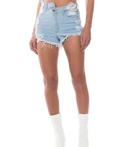 OPPOSITE DIRECTION HIGH WAISTED DENIM SHORTS