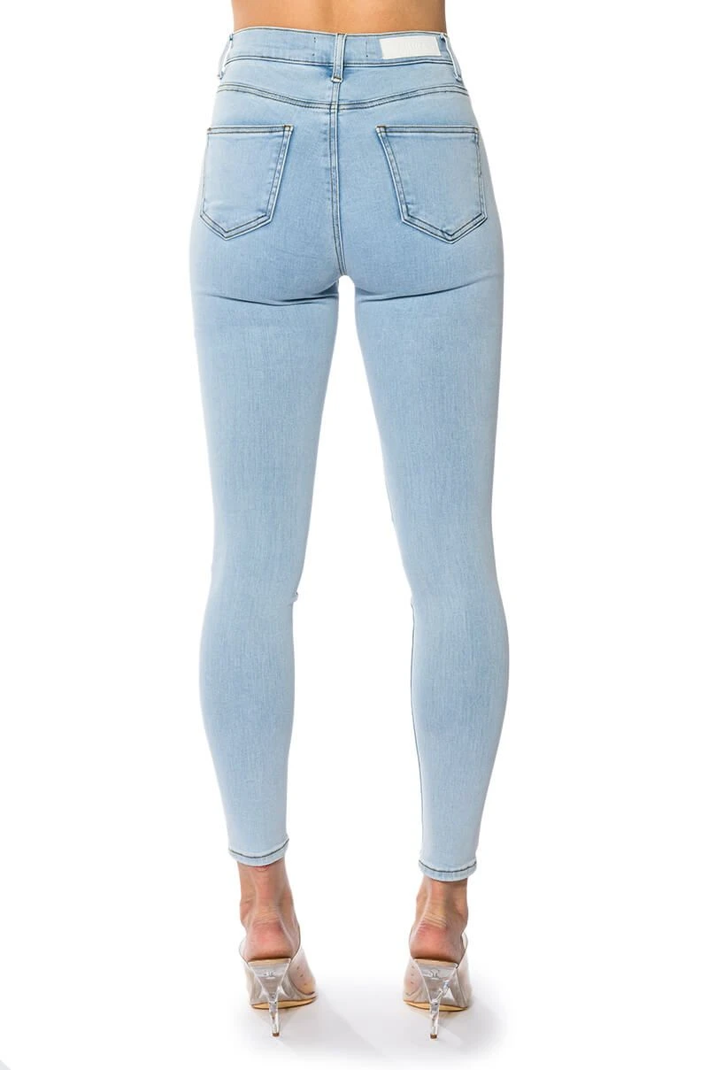 OUTTA THIS WORLD DISTRESSED RHINESTONE HIGH RISE SKINNY JEANS - Image 7