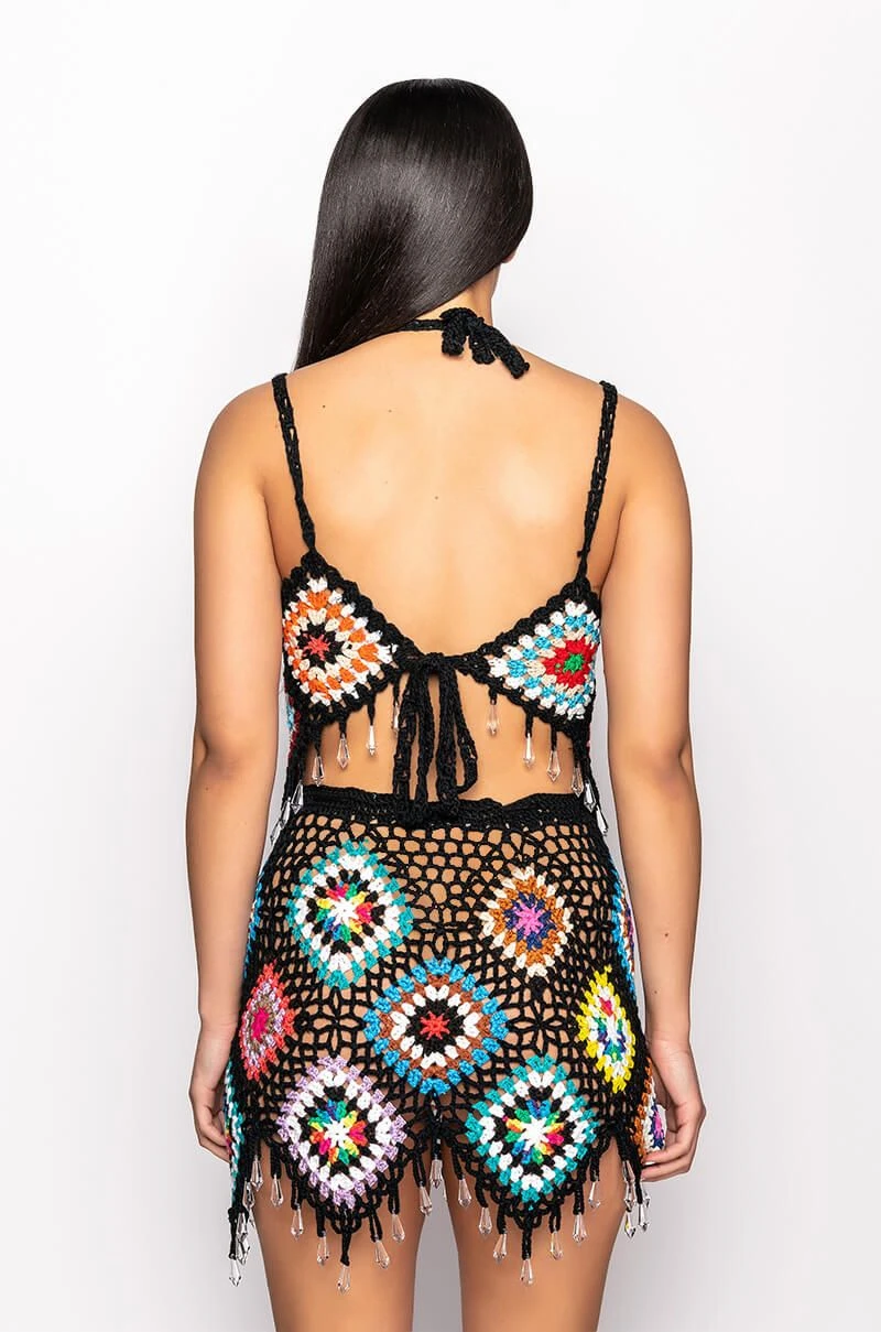 PACK YOUR BAGS RHINESTONE TRIM CROCHET CROP TOP - Image 6