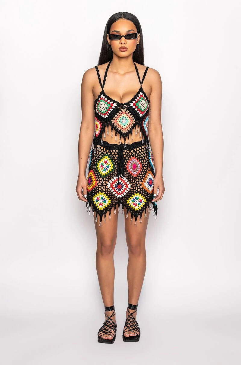 PACK YOUR BAGS RHINESTONE TRIM CROCHET CROP TOP - Image 8